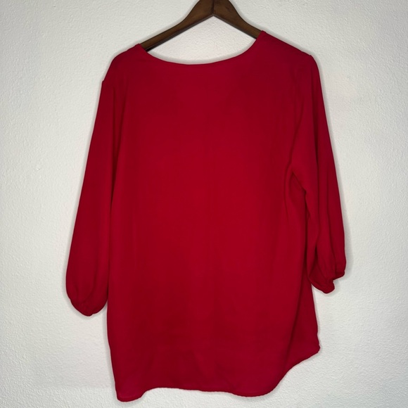 Talbots Red Latern Bubble Sleeve Neck Blouse Size XL Curved Hem - Picture 10 of 11